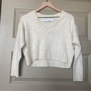 IRO Paris Alpaca Cropped V-Neck Sweater cream ivory, Medium